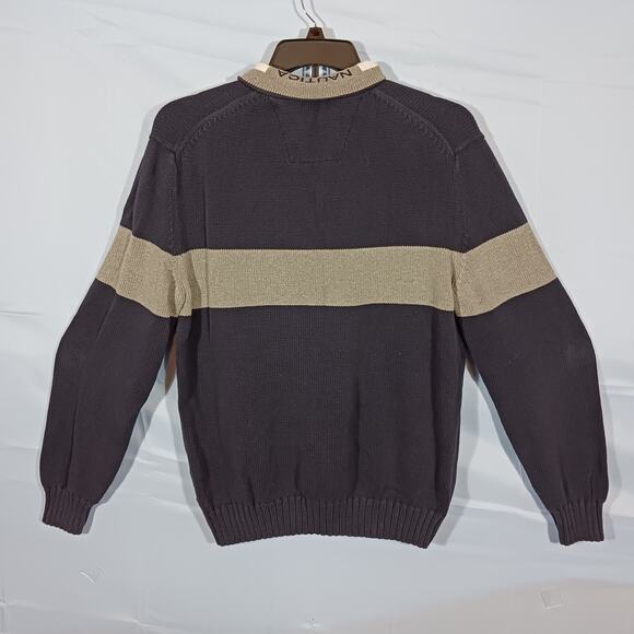 Nautica Mens Sweater XL Blue Wide Gray Stripe 1/4 Zip Long Sleeve Heavy Sweater - Picture 12 of 13